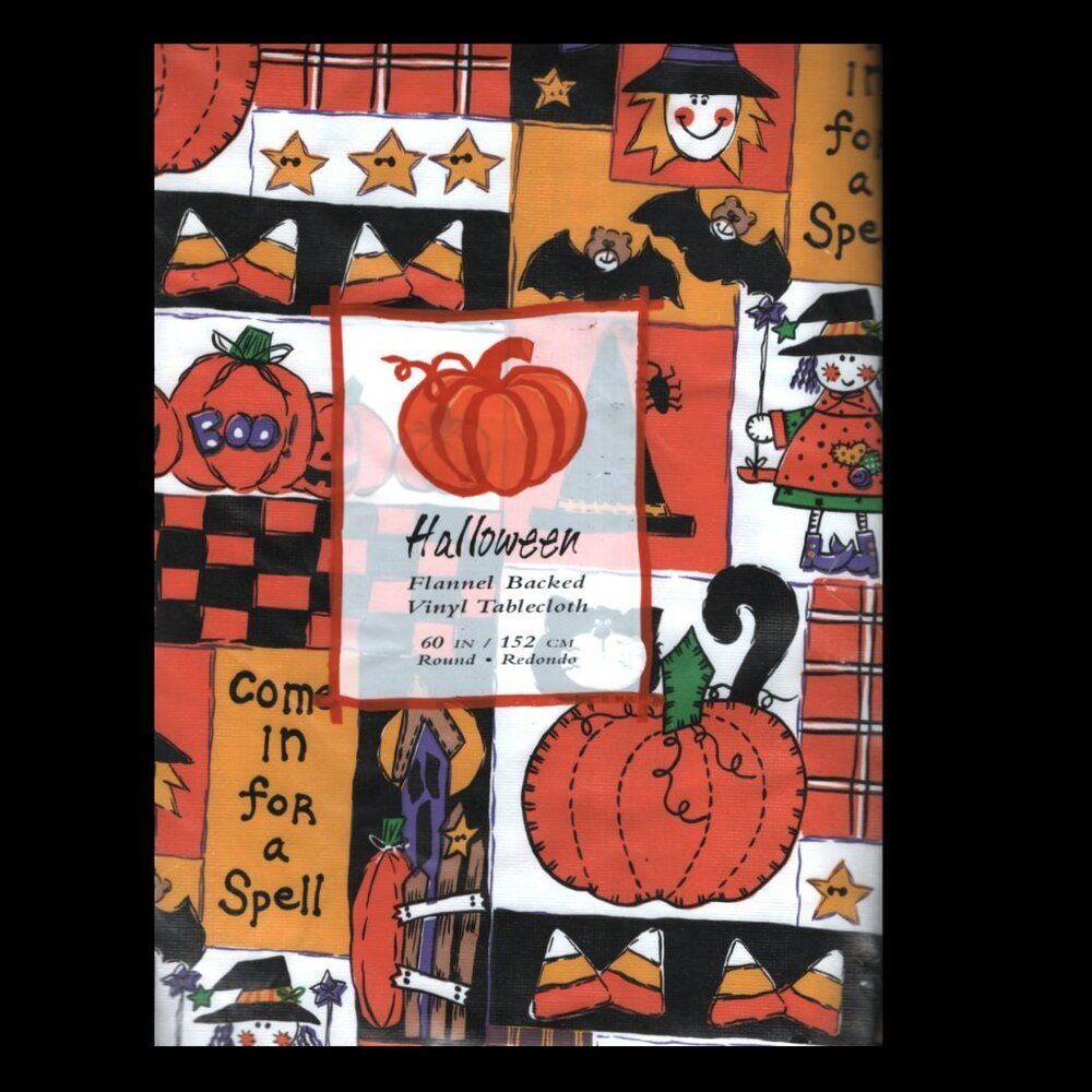 Vinyl Tablecloth Flannel Back Halloween Kmart 60in Round
